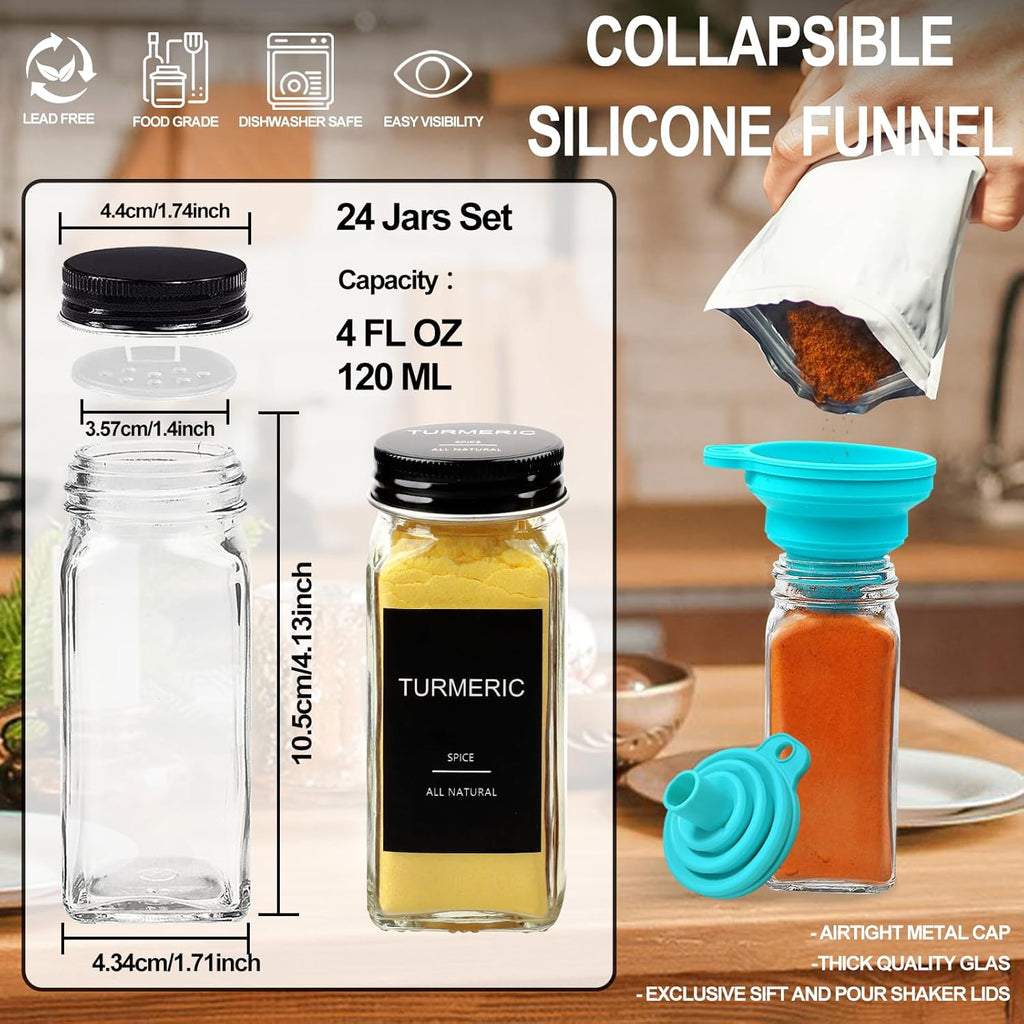 AISIPRIN 24 pcs Spice Jars with Bamboo Lids & 24 pcs Spice Jars with Lable