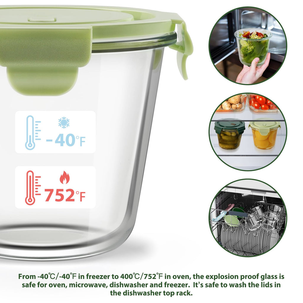 16oz Glass Meal Prep Containers, Airtight 2 Cup Glass Storage Containers with Lids, Heat-Resistant BPA-Free Borosilicate Glass Soup Container for Leftover, Microwave, Dishwasher&Freezer Safe (4 Packs)