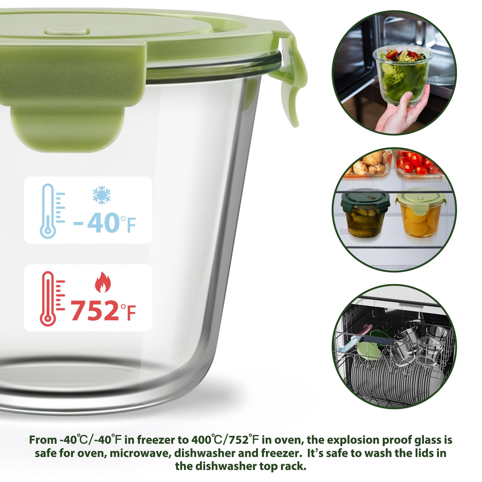 16oz Glass Meal Prep Containers, Airtight 2 Cup Glass Storage Containers with Lids, Heat-Resistant BPA-Free Borosilicate Glass Soup Container for Leftover, Microwave, Dishwasher&Freezer Safe (4 Packs)