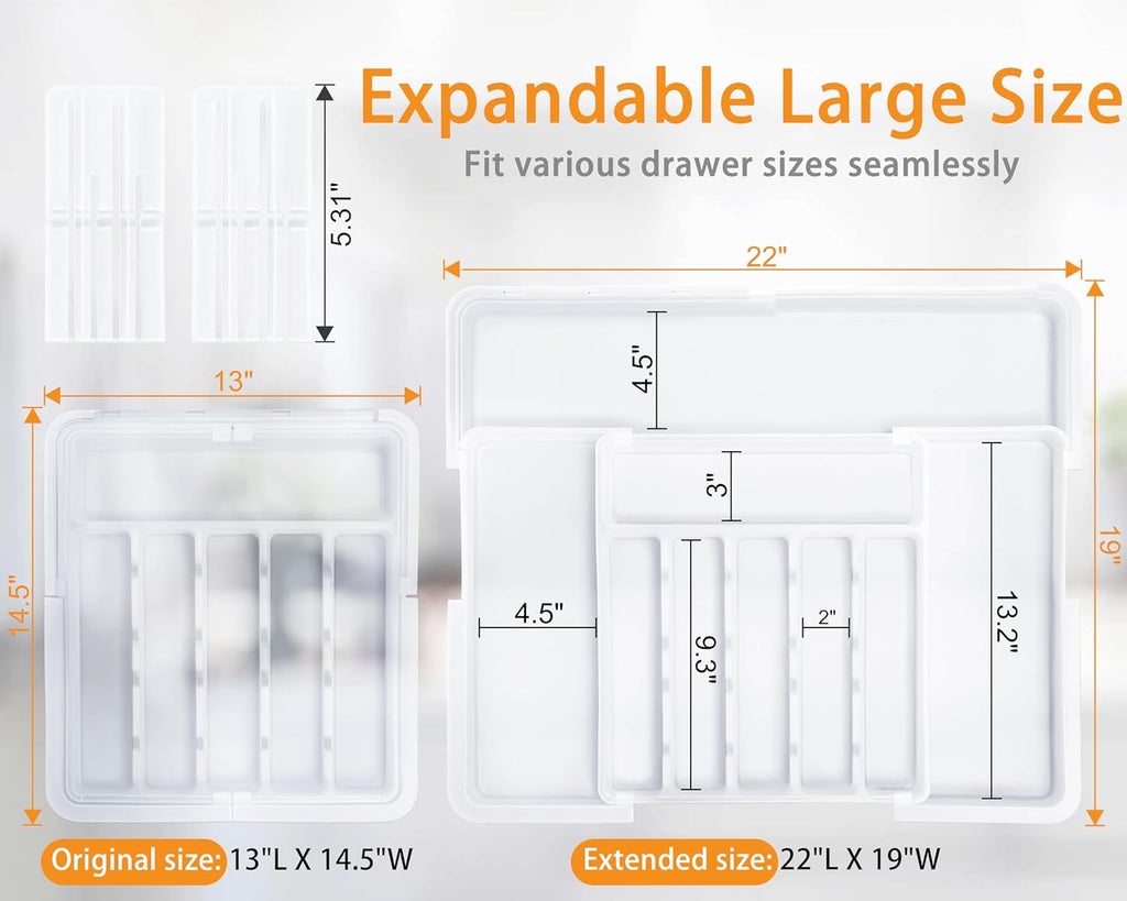 Homecor Silverware Organizer- Expandable Kitchen Drawer Organizer Utensil Holder White