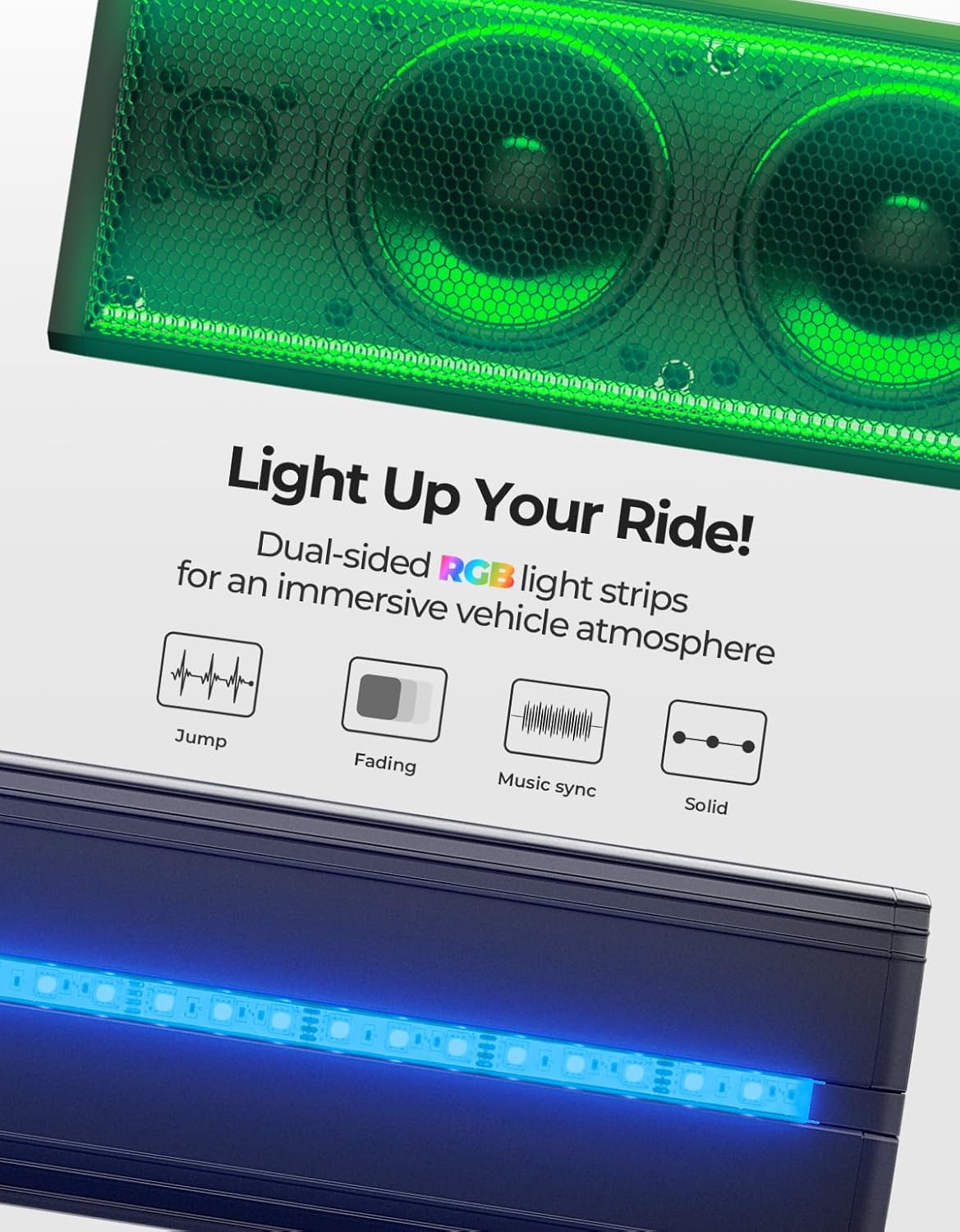 KEMIMOTO 6-Speaker Metal UTV Sound Bar, 25-inch IP65 Waterproof Golf Cart Sound Bar, ATV Speaker Bluetooth with RGB, SxS Soundbar Compatible with Polaris RZR Can-Am w/ 1.25 in - 2 in Roll Bar