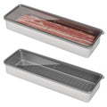 Freshmage Bacon Container for Refrigerator, 1 Pack 304 Stainless Steel Airtight Deli Meat Storage Container for Fridge Dishwasher Safe Long Kitchen Food Storage Containers with Lids with Elevated Base