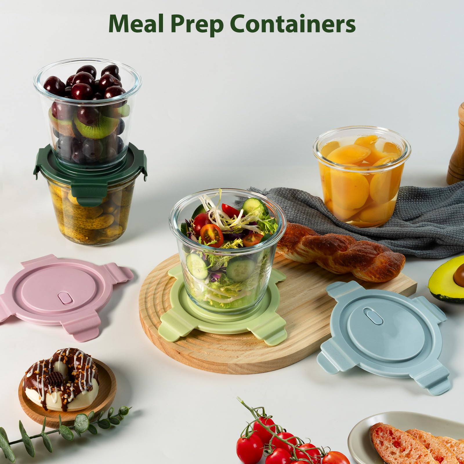 16oz Glass Meal Prep Containers, Airtight 2 Cup Glass Storage Containers with Lids, Heat-Resistant BPA-Free Borosilicate Glass Soup Container for Leftover, Microwave, Dishwasher&Freezer Safe (4 Packs)