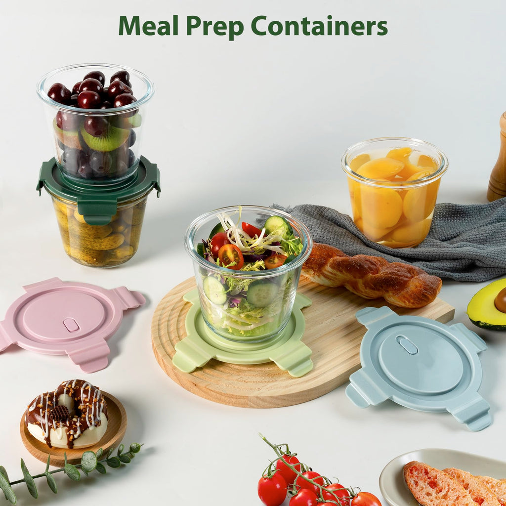 16oz Glass Meal Prep Containers, Airtight 2 Cup Glass Storage Containers with Lids, Heat-Resistant BPA-Free Borosilicate Glass Soup Container for Leftover, Microwave, Dishwasher&Freezer Safe (4 Packs)