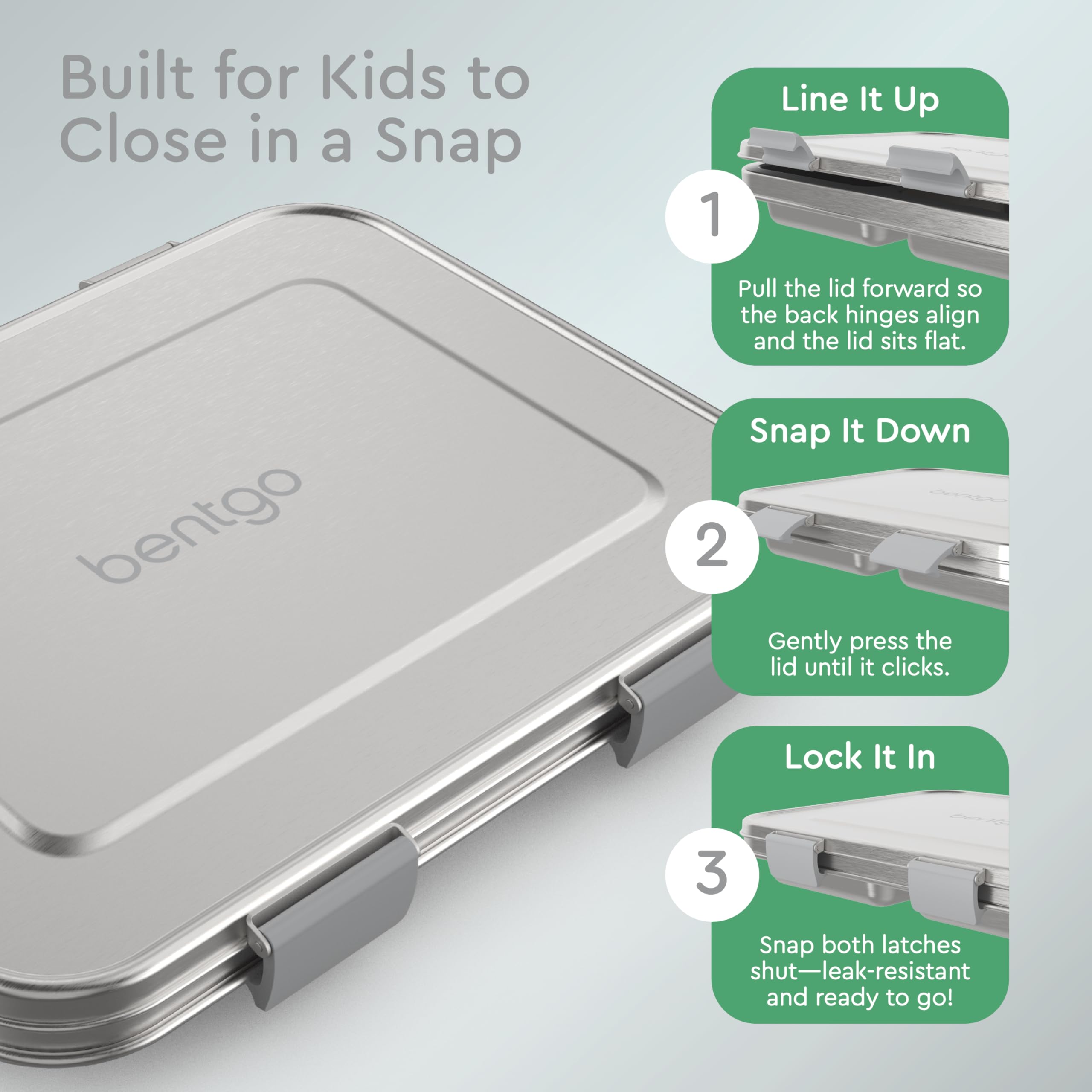 Bentgo Kids Stainless Steel Leak-Resistant Lunch Box - 3-Compartments with Bonus Silicone Container, Durable, Eco-Friendly, Dishwasher Safe, BPA-Free, Ideal for School, Ages 3+ (Blue)