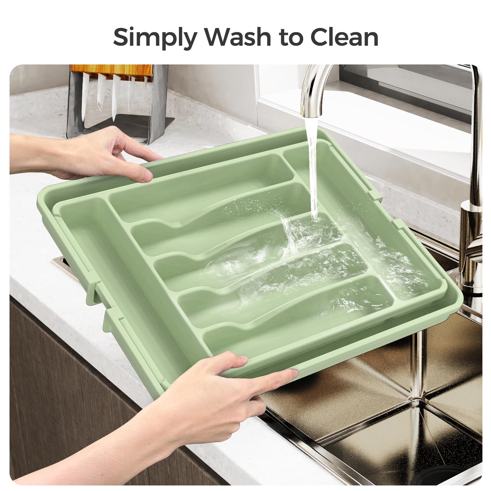 Extra Large Expandable Silverware Organizer, BPA-Free Food-Safe Cutlery Flatware Organizer, Kitchen Utensil Drawer Organizer, Adjustable Silverware Holder for Spoons Forks Knives, Black