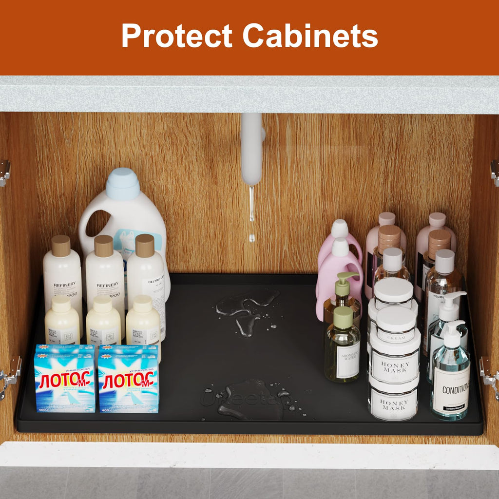 Extra Thick Silicone Mat Waterproof with Raised Edge 34" x 22", Under Sink Mat for Kitchen & Bathroom, Kitchen Cabinet Liner, Multi-Purpose for Storage & Protection, Gray