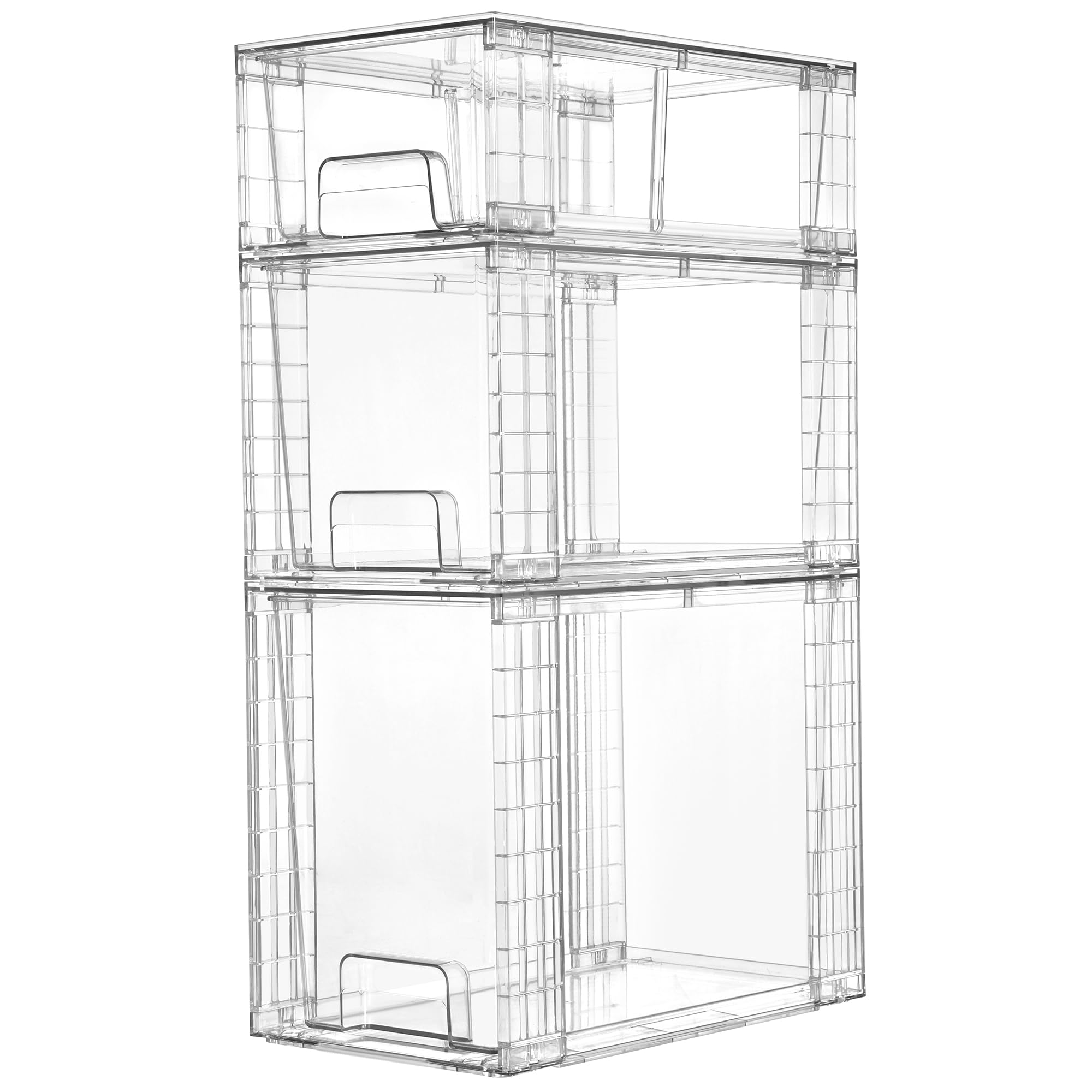 Vtopmart 3 Pack Stackable Storage Drawers, Easily Assemble Acrylic Bathroom Undersink Organizers,Clear Plastic Storage Bins for Closet,Cabinet,Pantry,Medicine Organization