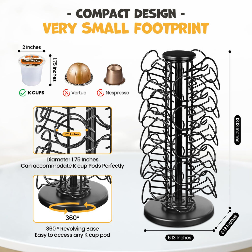 K Cup Holders,K Cup Holder, K Cups Holder,K Cup Carousel, Coffee Pods Holder Storage Organizer Stand,No Assembly Required,Black (Capacity of 40 Pods, Black)