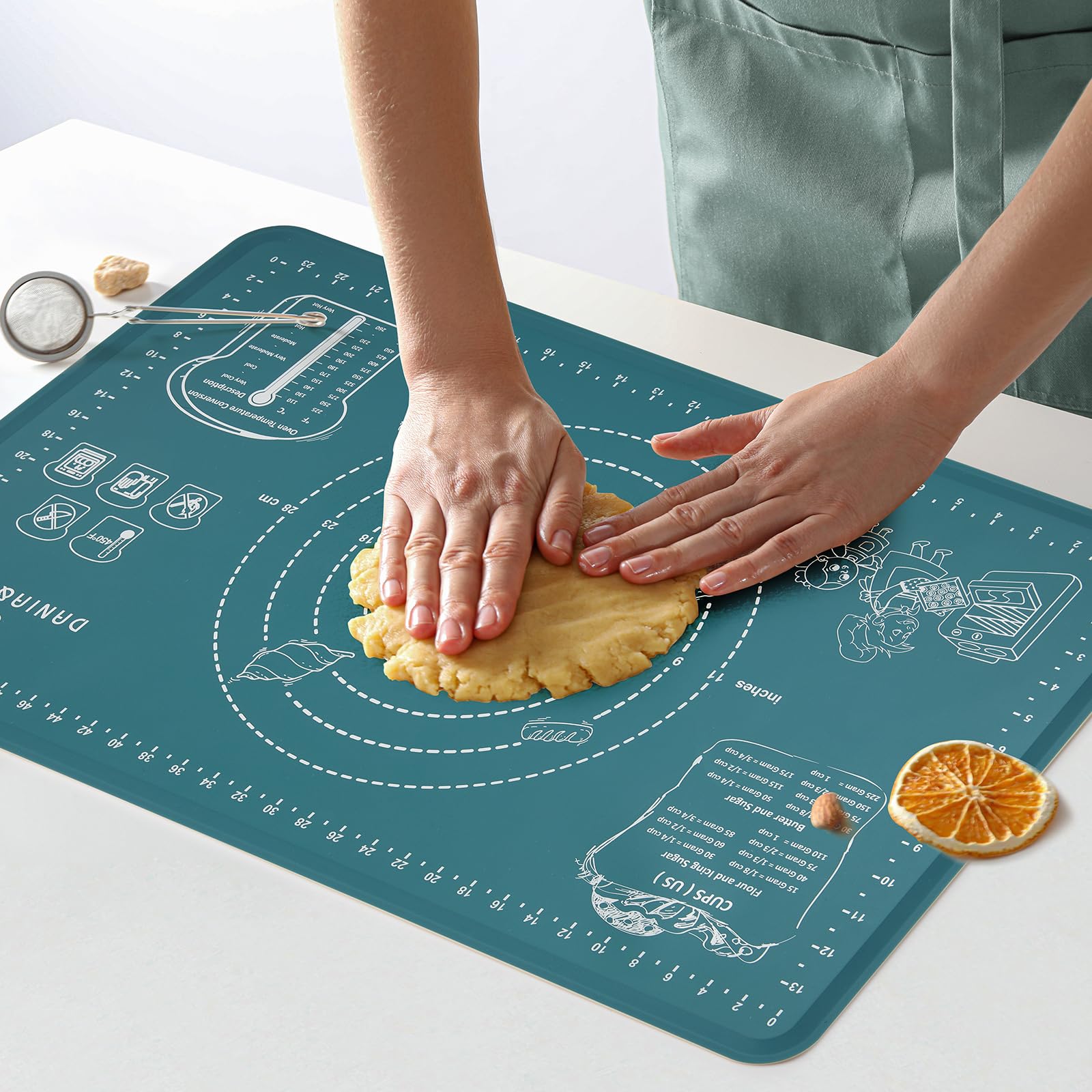 26x16 Inch Extra Thick Silicone Baking Mat with Measurements, Non-slip and Reusable - For Cookies, Bread, Pastry