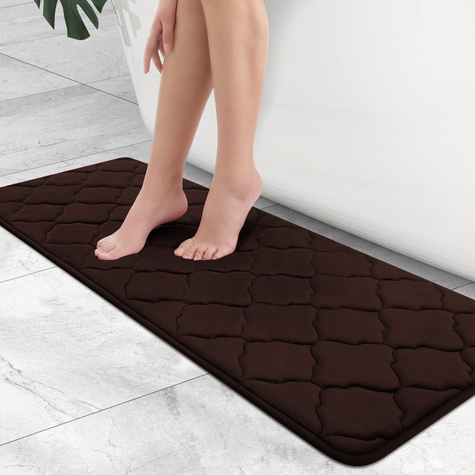 OLANLY Memory Foam Bath Mat Rug 24x16, Ultra Soft and Absorbent Bathroom Rugs, Non-Slip, Comfortable, Machine Washable Bath Carpet for Bathroom Floor, Tub, Shower and Home Decor Accessories, Black