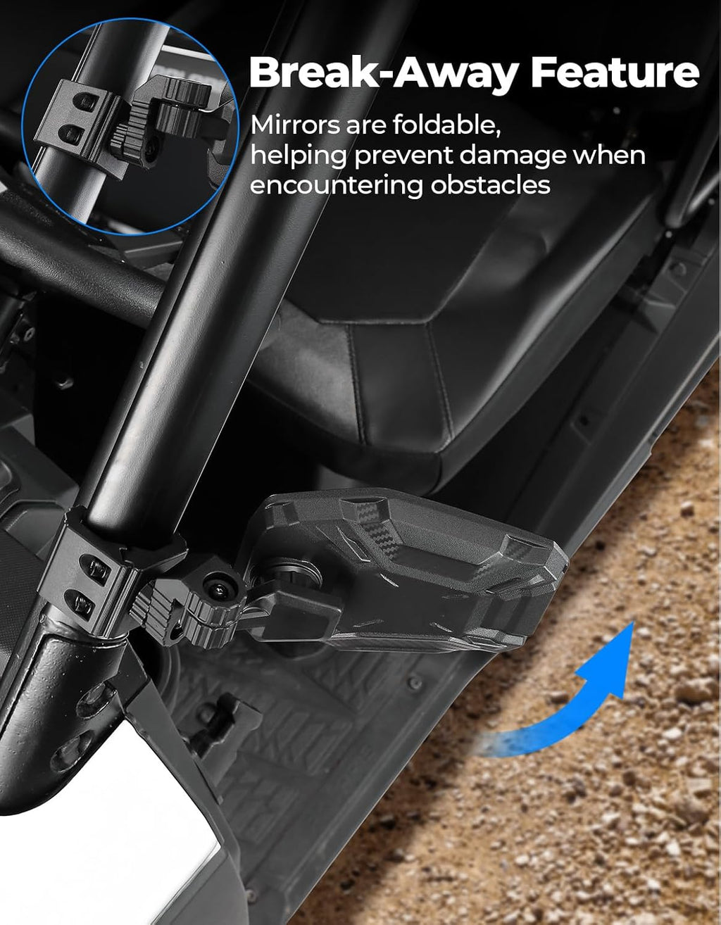 KEMIMOTO UTV Side Mirrors, UTV Rearview Mirrors Compatible with Pro-Fit Polaris Ranger XP 1000 General Can-Am Defender Maverick Trail Uforce Gen 2, 3-axis Rotation Rear View Accessories