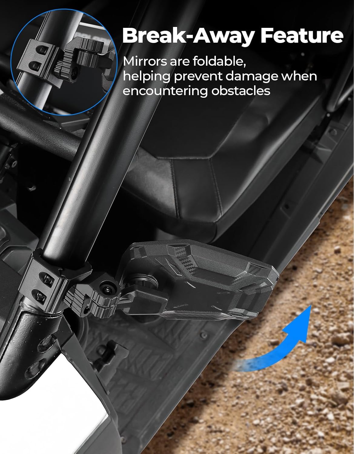 KEMIMOTO UTV Side Mirrors, UTV Rearview Mirrors Compatible with Pro-Fit Polaris Ranger XP 1000 General Can-Am Defender Maverick Trail Uforce Gen 2, 3-axis Rotation Rear View Accessories