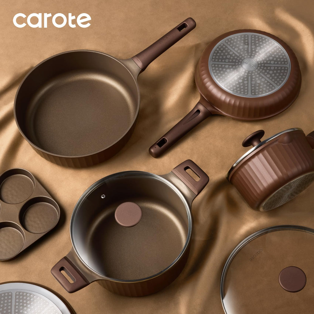 CAROTE Nonstick Pots and Pans, Induction Titanium Cookware Set 16pcs Kitchen Cooking Sets, Pot and Pan Non Stick w/Frying pan (PFOS, PFOA Free)