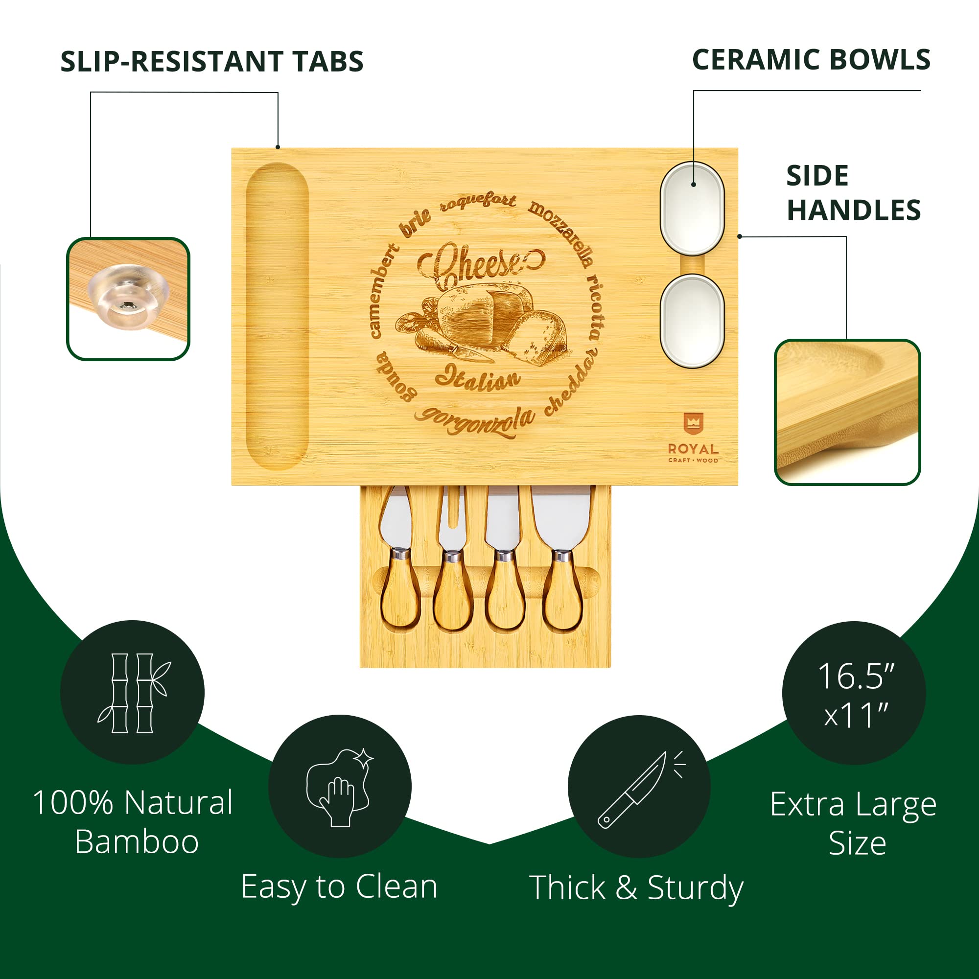 ROYAL CRAFT WOOD Premium Bamboo Charcuterie Board Set - Cheese Platter & Serving Tray & Serving Utensils - Perfect Housewarming Gift, Wedding, Bridal Shower Gift - Ideal for Entertaining and New Home