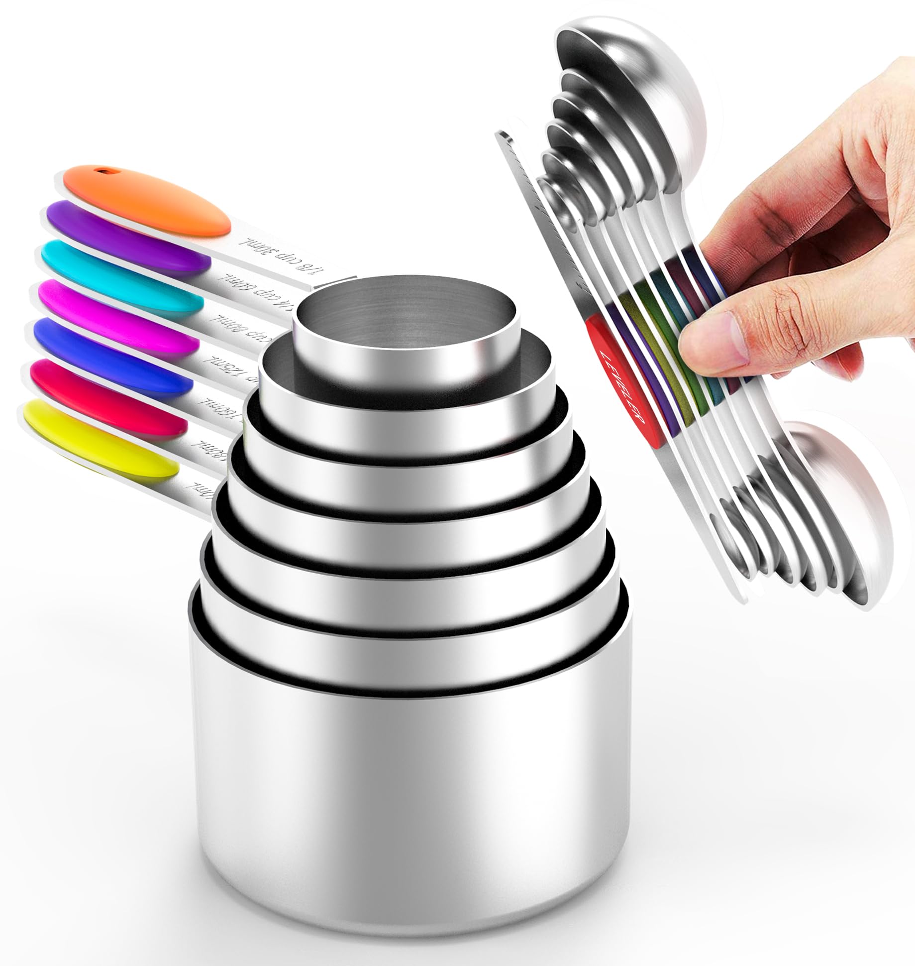 TILUCK Measuring Cups and Spoons Set, Stainless Steel, Kitchen Utensils for Cooking and Baking (10)
