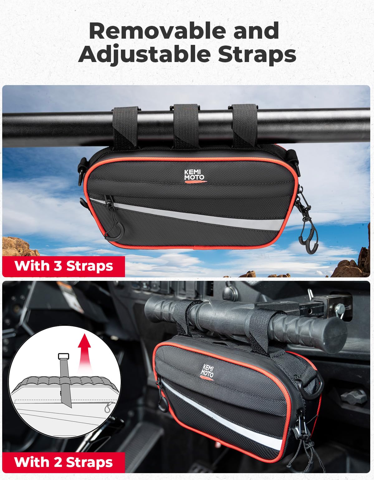KEMIMOTO UTV Roll Cage Storage Bag Universal 1680D Grab Handle Storage Bag Dimensions 11" x 5" Side by Side Accessories Compatible with UTV, ATV, Golf Cart, Bike, Off-road Vehicle