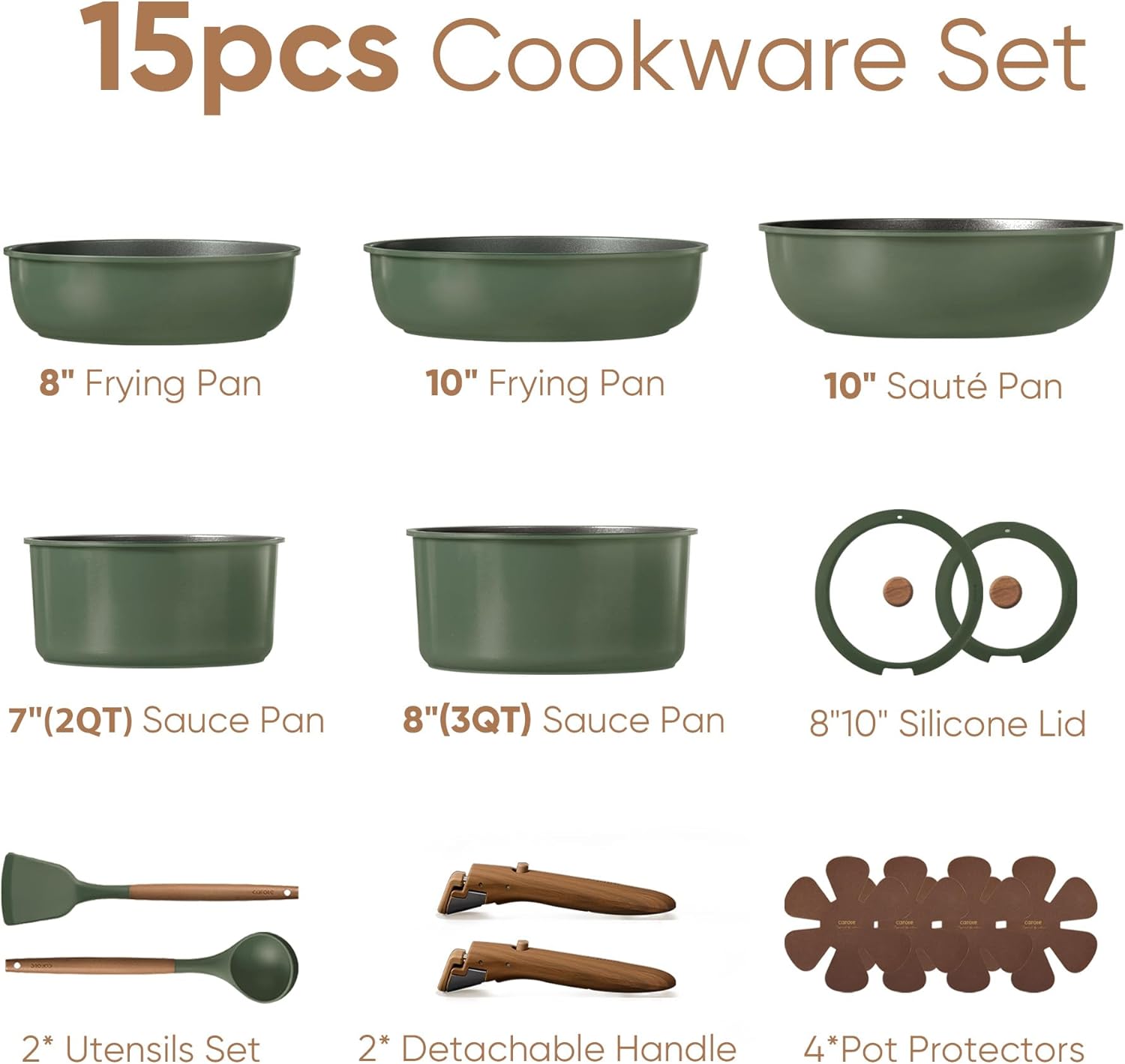 CAROTE 15pcs Pots and Pans Set, Nonstick Cookware Set Detachable Handle, Induction Kitchen Cookware Sets Non Stick with Removable Handle, RV Cookware Set, Oven Safe