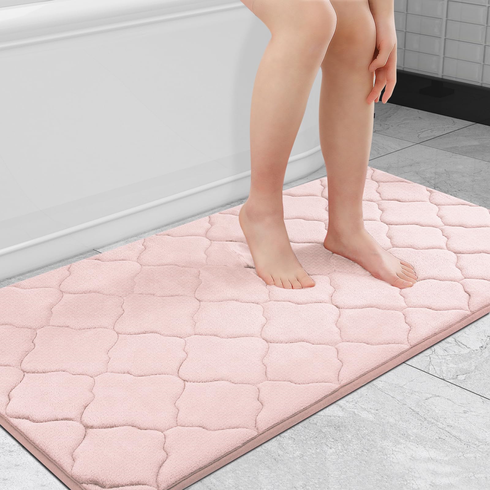 OLANLY Memory Foam Bath Mat Rug 24x16, Ultra Soft and Absorbent Bathroom Rugs, Non-Slip, Comfortable, Machine Washable Bath Carpet for Bathroom Floor, Tub, Shower and Home Decor Accessories, Black