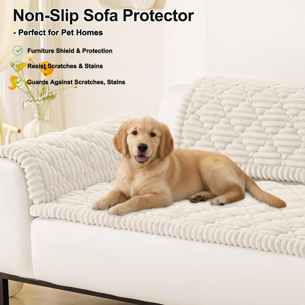 Smiry Pet Couch Cover for Dogs Washable, Non-Slip Fuzzy Couch Covers for 3 Cushion Sofa Pet Friendly, Soft Thick Furniture Protector Sofa Slipcover Mat for Dogs (Camel, 27.6" x 59")