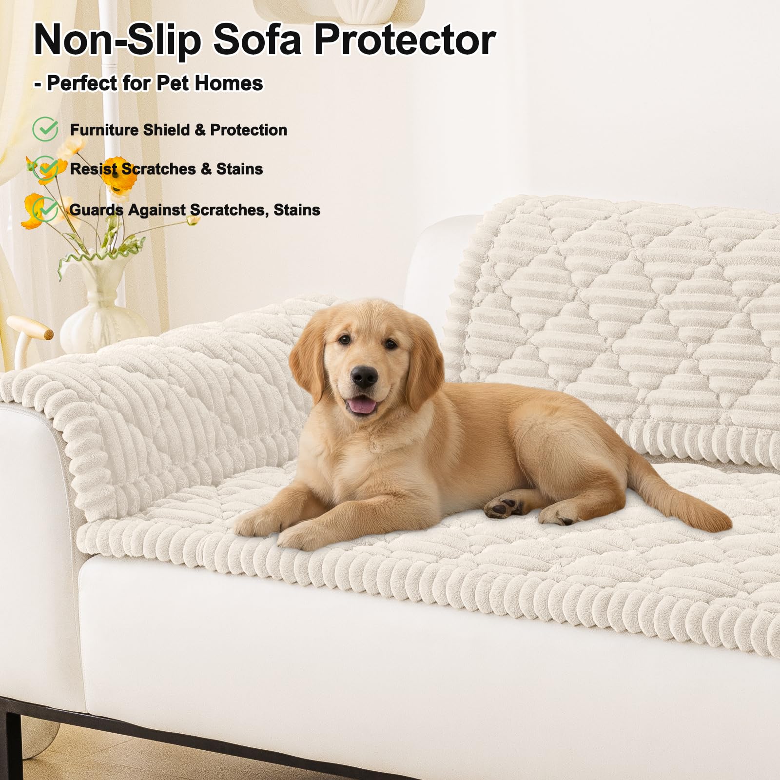 Smiry Pet Couch Cover for Dogs Washable, Non-Slip Fuzzy Couch Covers for 3 Cushion Sofa Pet Friendly, Soft Thick Furniture Protector Sofa Slipcover Mat for Dogs (Camel, 27.6" x 59")