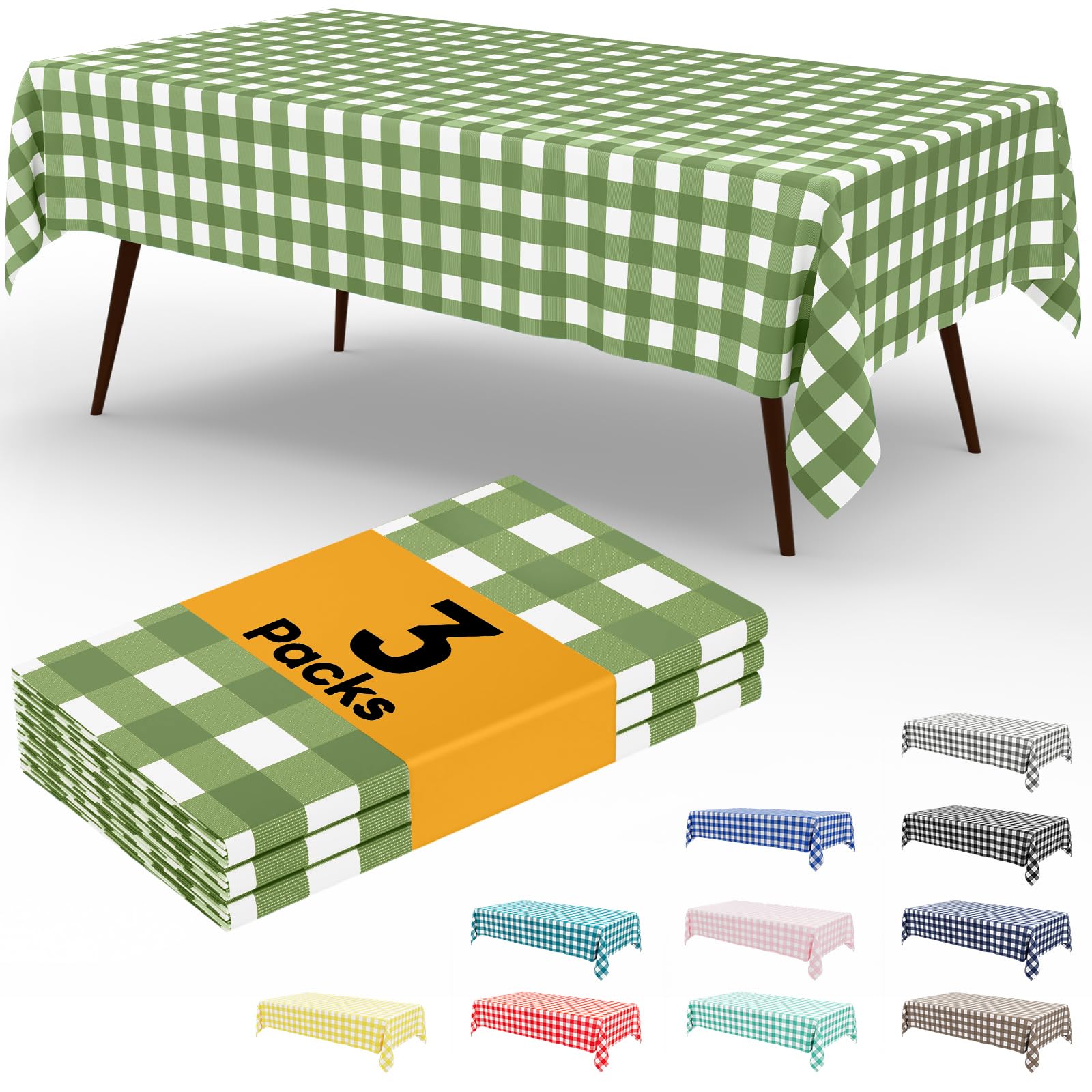 Smiry 3 Pack Red Gingham Disposable Tablecloths - 54" x 108" Heavy Duty Plastic Table Cloth, Waterproof Buffalo Plaid Table Covers for Picnic, Banquets, Outdoor Parties