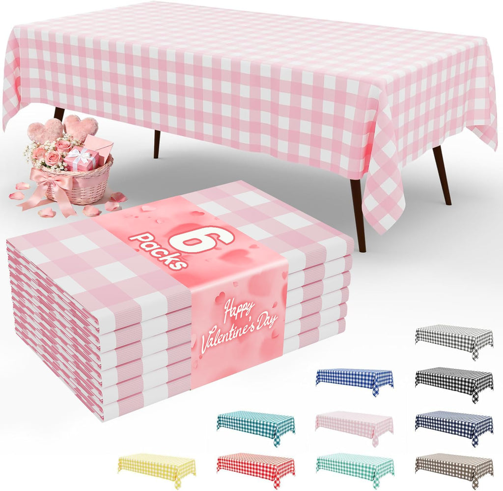 Smiry 3 Pack Red Gingham Disposable Tablecloths - 54" x 108" Heavy Duty Plastic Table Cloth, Waterproof Buffalo Plaid Table Covers for Picnic, Banquets, Outdoor Parties