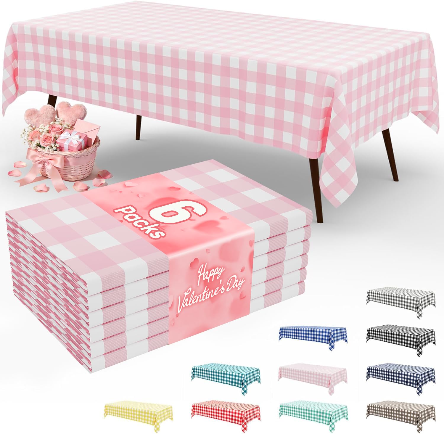 Smiry 3 Pack Red Gingham Disposable Tablecloths - 54" x 108" Heavy Duty Plastic Table Cloth, Waterproof Buffalo Plaid Table Covers for Picnic, Banquets, Outdoor Parties