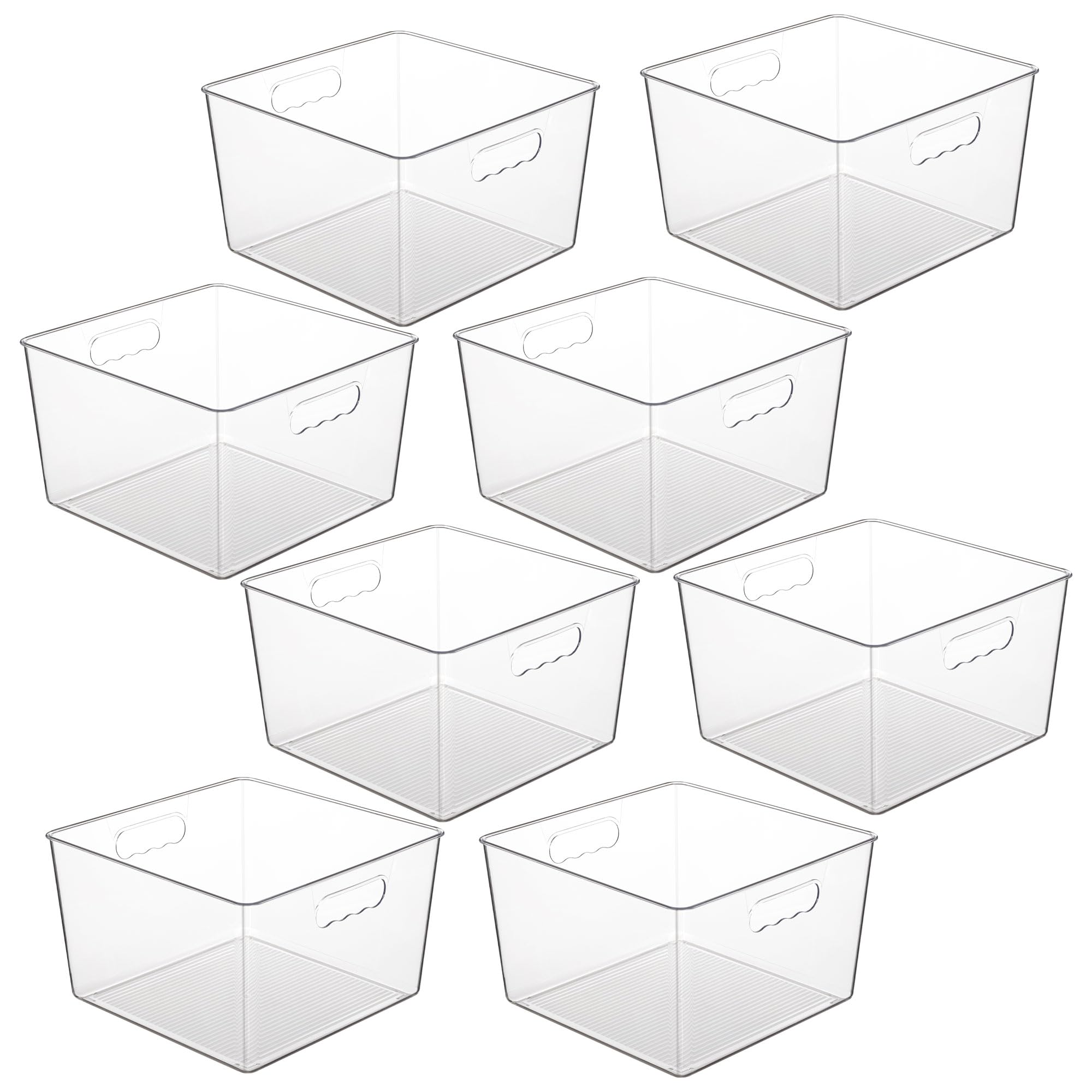 Vtopmart 4 Pack Extra Large Clear Plastic Storage Bins,11x11 Cube Acrylic Organizer Square Containers with Handle for Pantry,Closet,LaundryRoom,Kitchen,Bathroom,UnderSink Organization