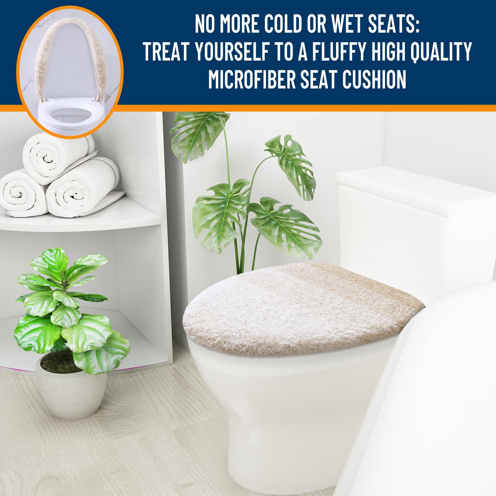 OLANLY Soft Microfiber Bathroom Toilet Lid Cover, Machine Washable Seat Covers, 17.5x15, Stays in Place Rubber Backing, Fits Most Round, Elongated and Oblong Lids, Accessories Decor, Gray