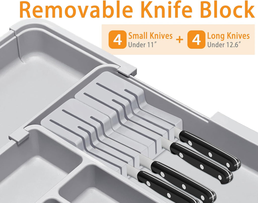 Homecor Silverware Organizer + Utensil Drawer Organizer for Kitchen Grey