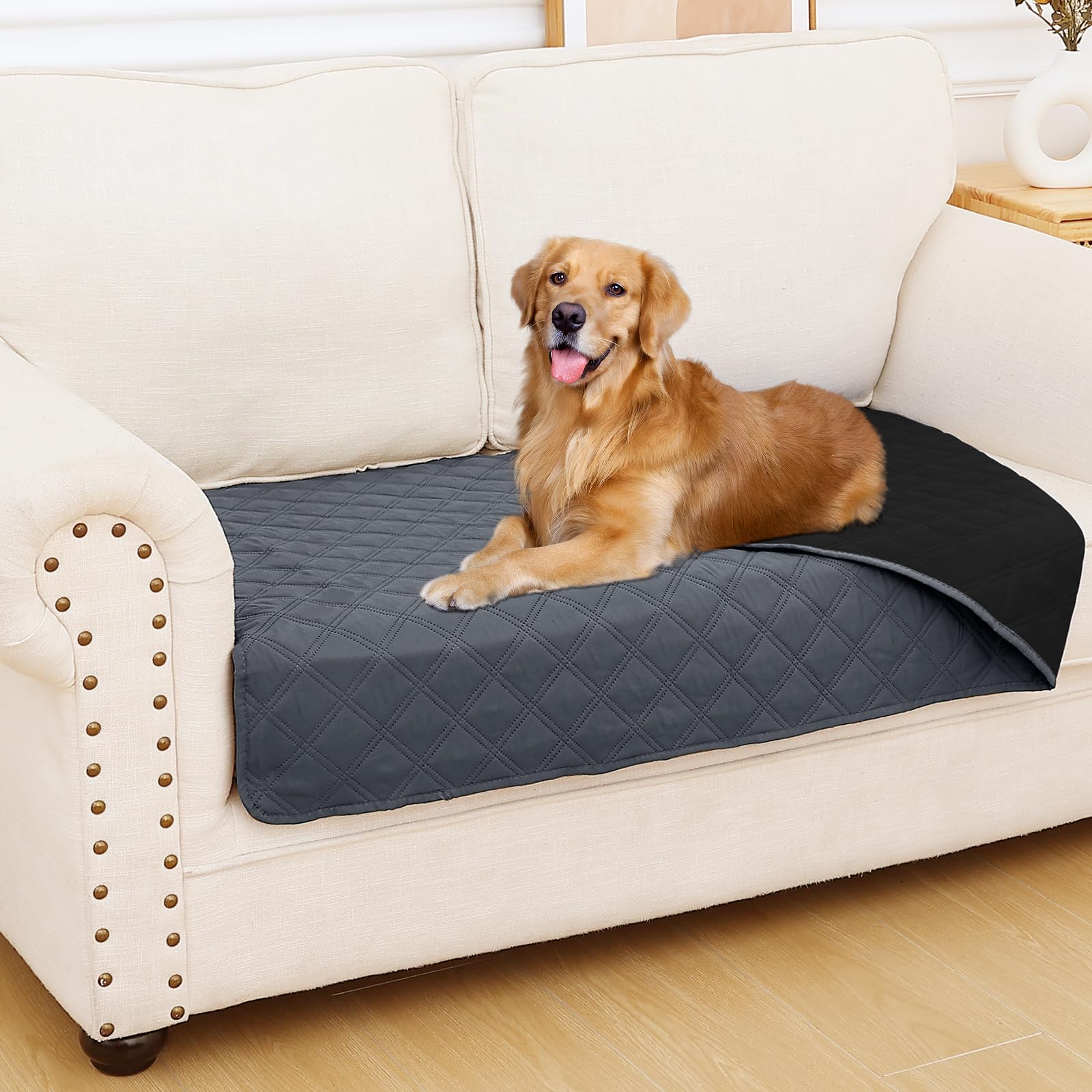 Smiry Waterproof Couch Covers for Dogs Washable, Reversible Pet Couch Covers for 3 Cushion Sofa Pet Friendly, Soft Sofa Furniture Protector for Dogs Cat Kids, Checkered (30"x70", Grey/Dark Grey)