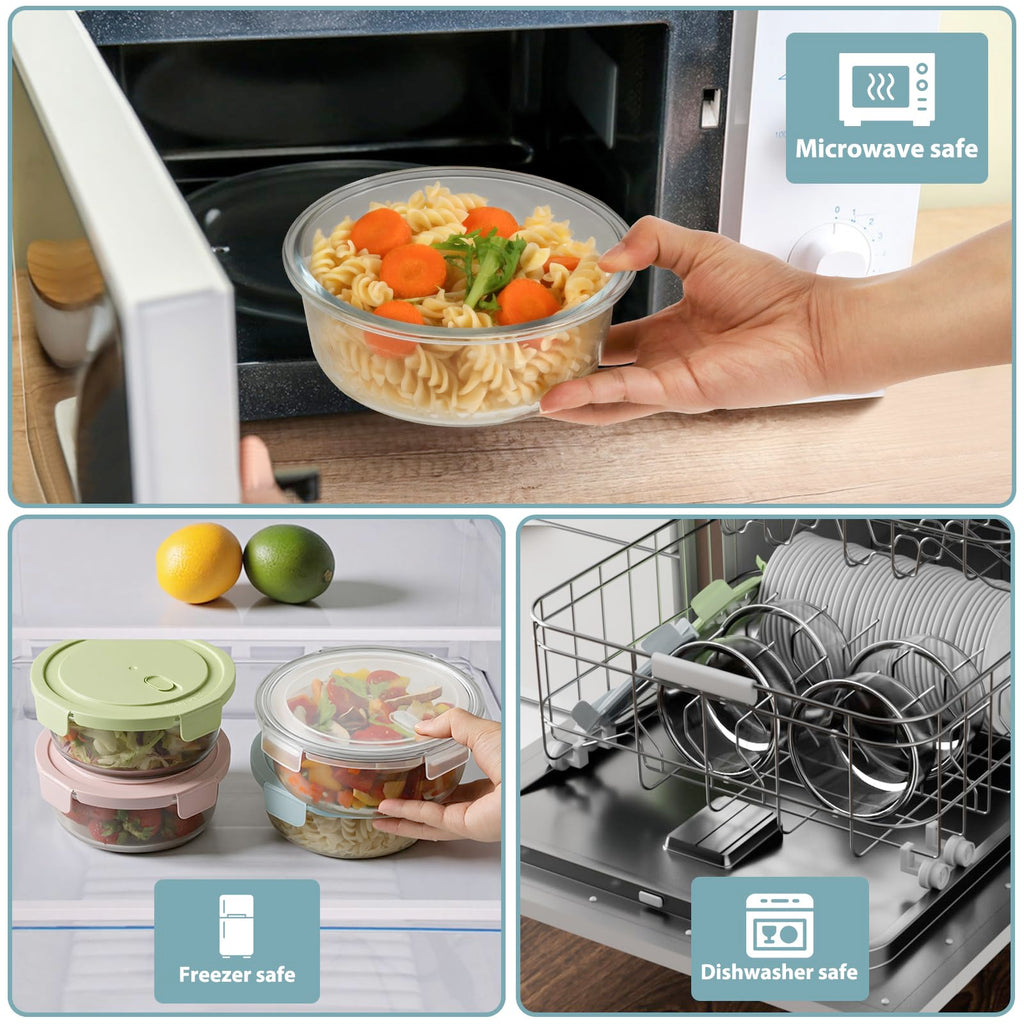 16oz Glass Meal Prep Containers, Airtight 2 Cup Glass Storage Containers with Lids, Heat-Resistant BPA-Free Borosilicate Glass Soup Container for Leftover, Microwave, Dishwasher&Freezer Safe (4 Packs)