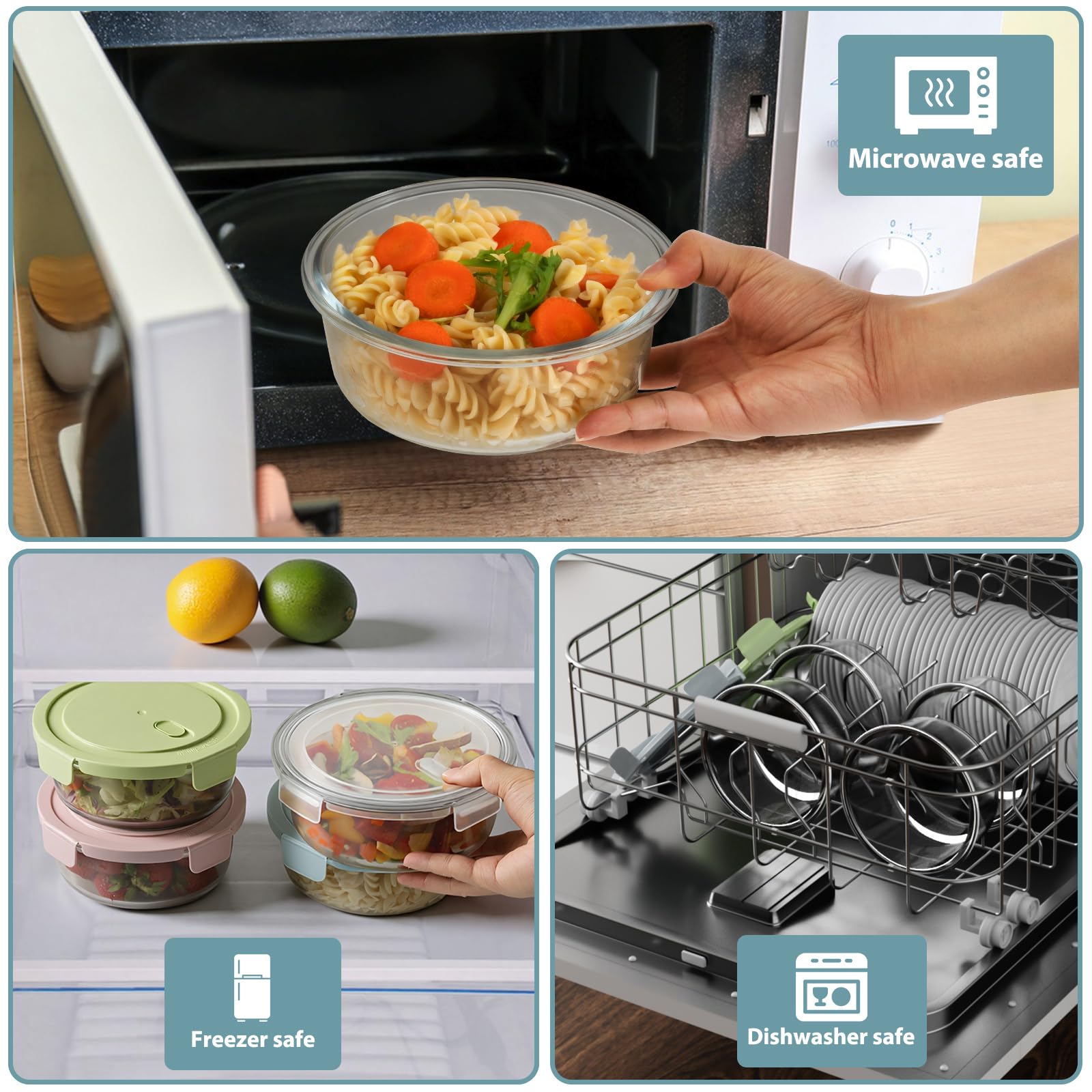 16oz Glass Meal Prep Containers, Airtight 2 Cup Glass Storage Containers with Lids, Heat-Resistant BPA-Free Borosilicate Glass Soup Container for Leftover, Microwave, Dishwasher&Freezer Safe (4 Packs)