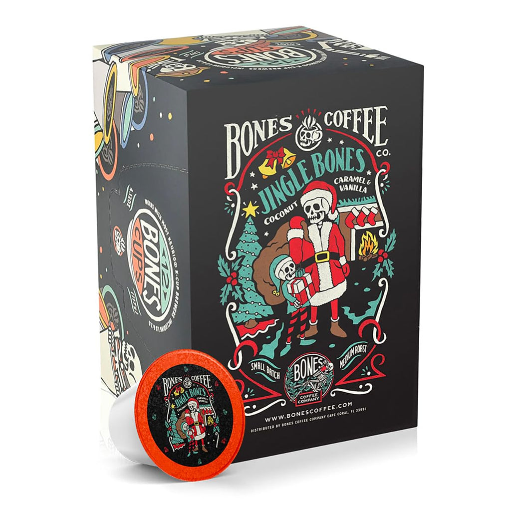Bones Coffee Company Flavored Coffee Bones Cups Highland Grog Butterscotch Caramel | 12ct Single-Serve Coffee Pods Compatible with Keurig 1.0 & 2.0 Keurig Coffee Maker