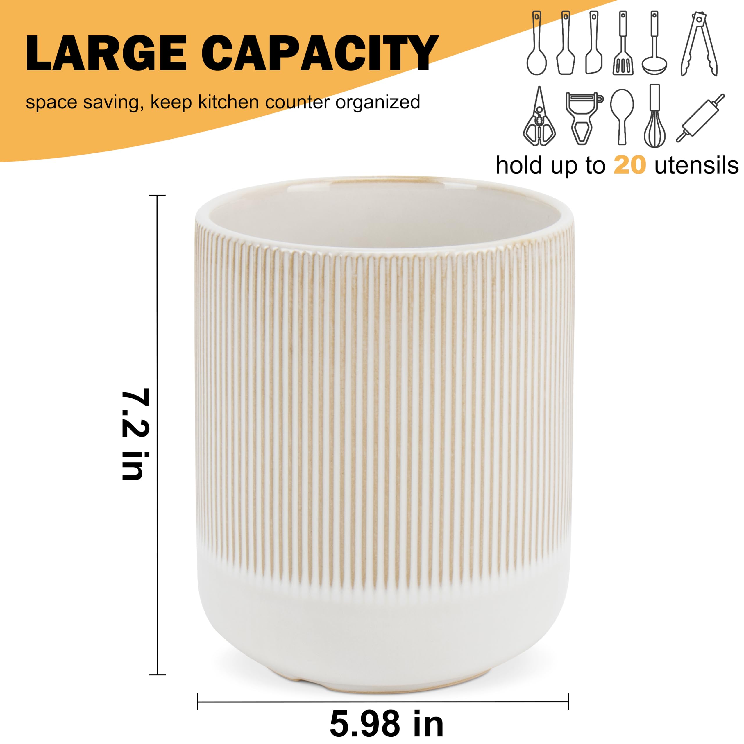 RedCall Kitchen Utensils Holder Large,Ceramic Utensil Organizer for Countertop,Morden Utensil Crock for Spoon Spatula,Home Kitchen Decor (Light Coffee)