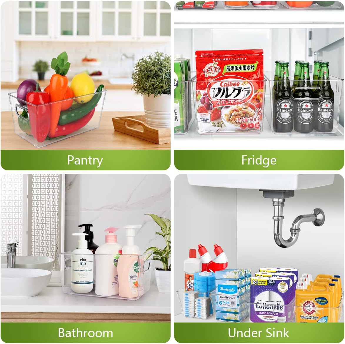 Set Of 10 Refrigerator Pantry Organizer Bins, Clear Plastic Food Storage Bins for Kitchen, Countertops, Cabinets, Fridge, Freezer, Bedrooms, Bathrooms, Fridge Organizer Bins Pantry Storage Containers