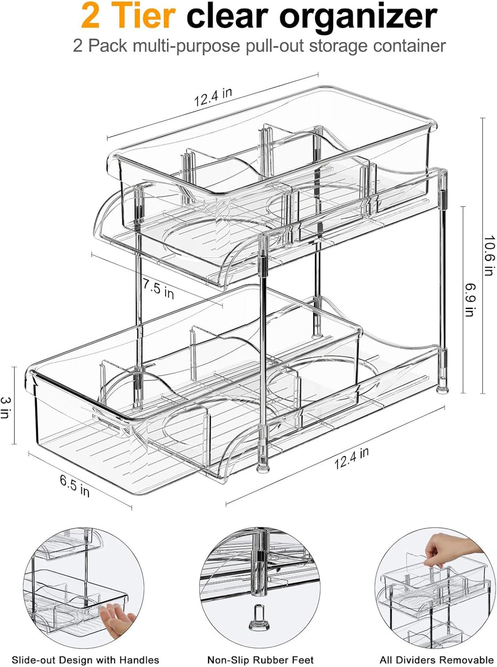 2 Pack Bathroom Cabinet Organizer, 3 Pack Under Sink Organizers and Storage L-Shaped