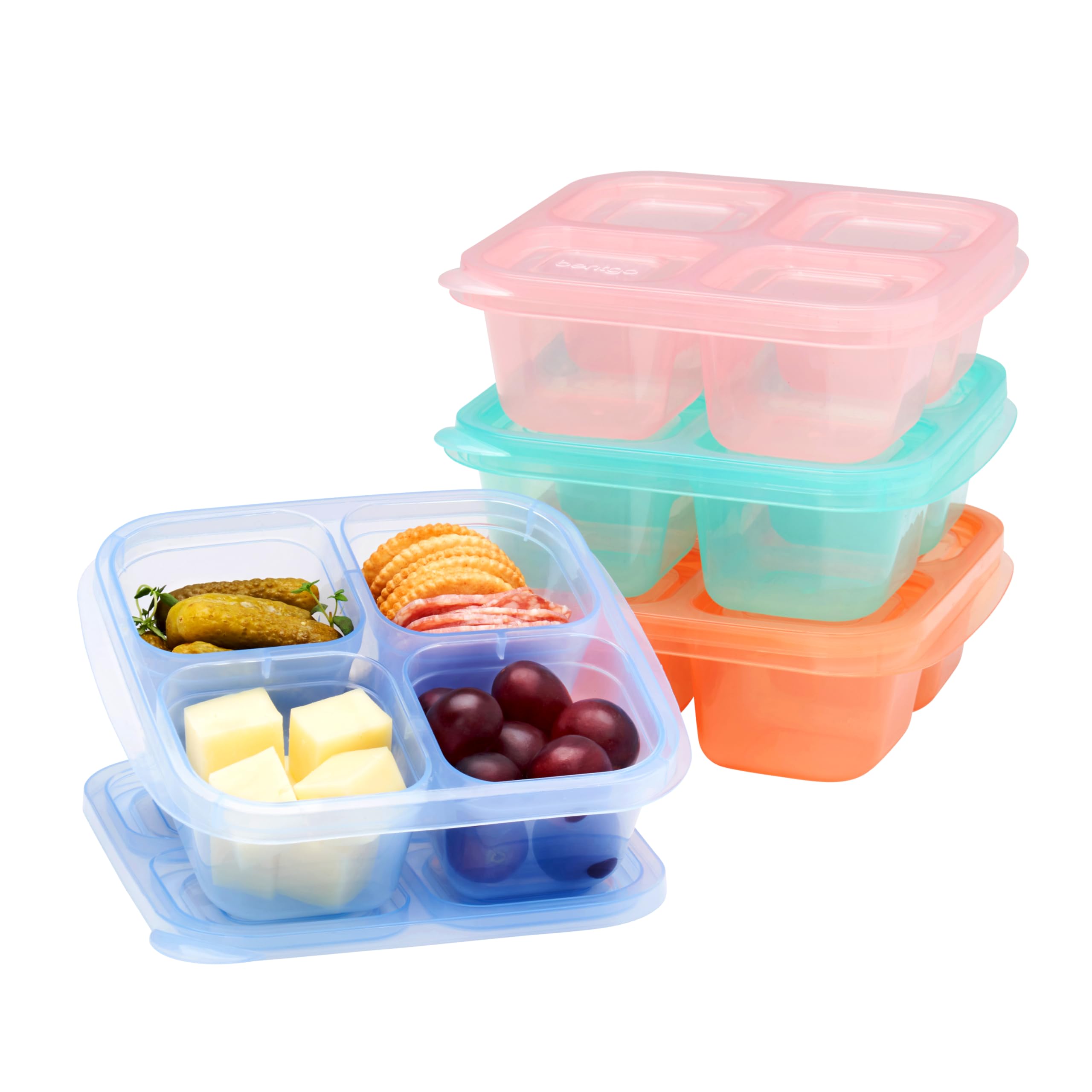 Bentgo Easyboxes 4-Compartment Snack Containers - 8-Piece Set with 4 Trays & 4 Custom-Fit Lids to Seal in Freshness - Reusable Food Storage & Meal Prep Bento BPA-Free Containers (Classic)