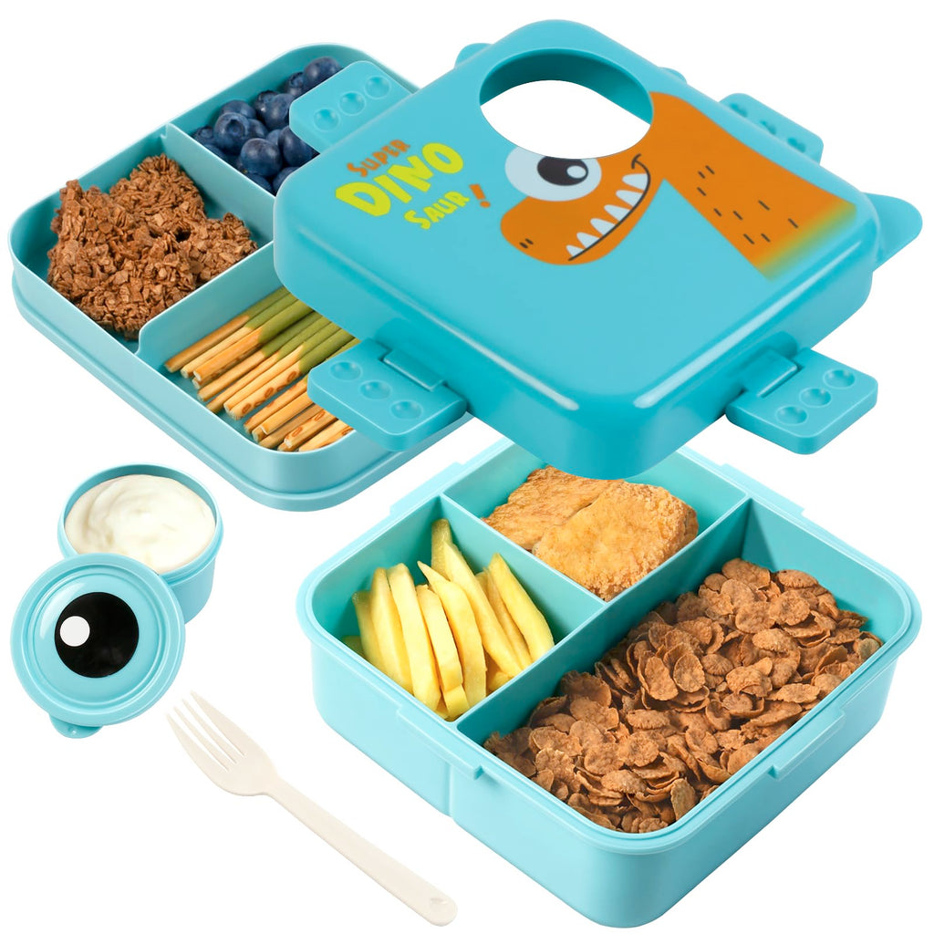 Freshmage Plastic Double-Layer Bento Box Container with 3 Compartments, Large Capacity Leakproof and BPA Free Bento Lunch Box, Durable,Drop-Proof, Dishwasher and Microwave Safe, Blue