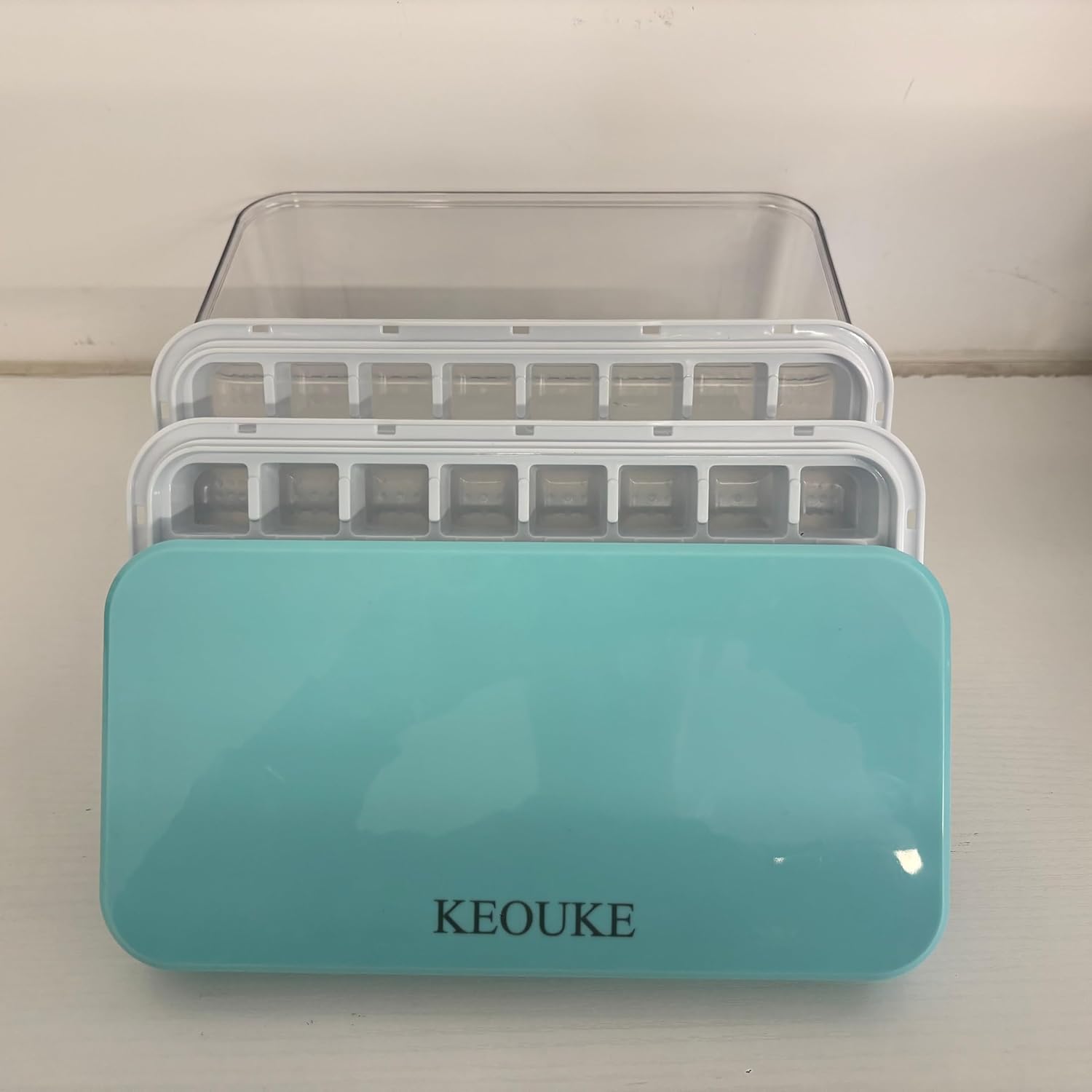 KEOUKE Ice Cube Molds - Double-Layer Ice Cube Molds with Collection Box and Quick-Release Design for Perfect Ice Cubes Every Time