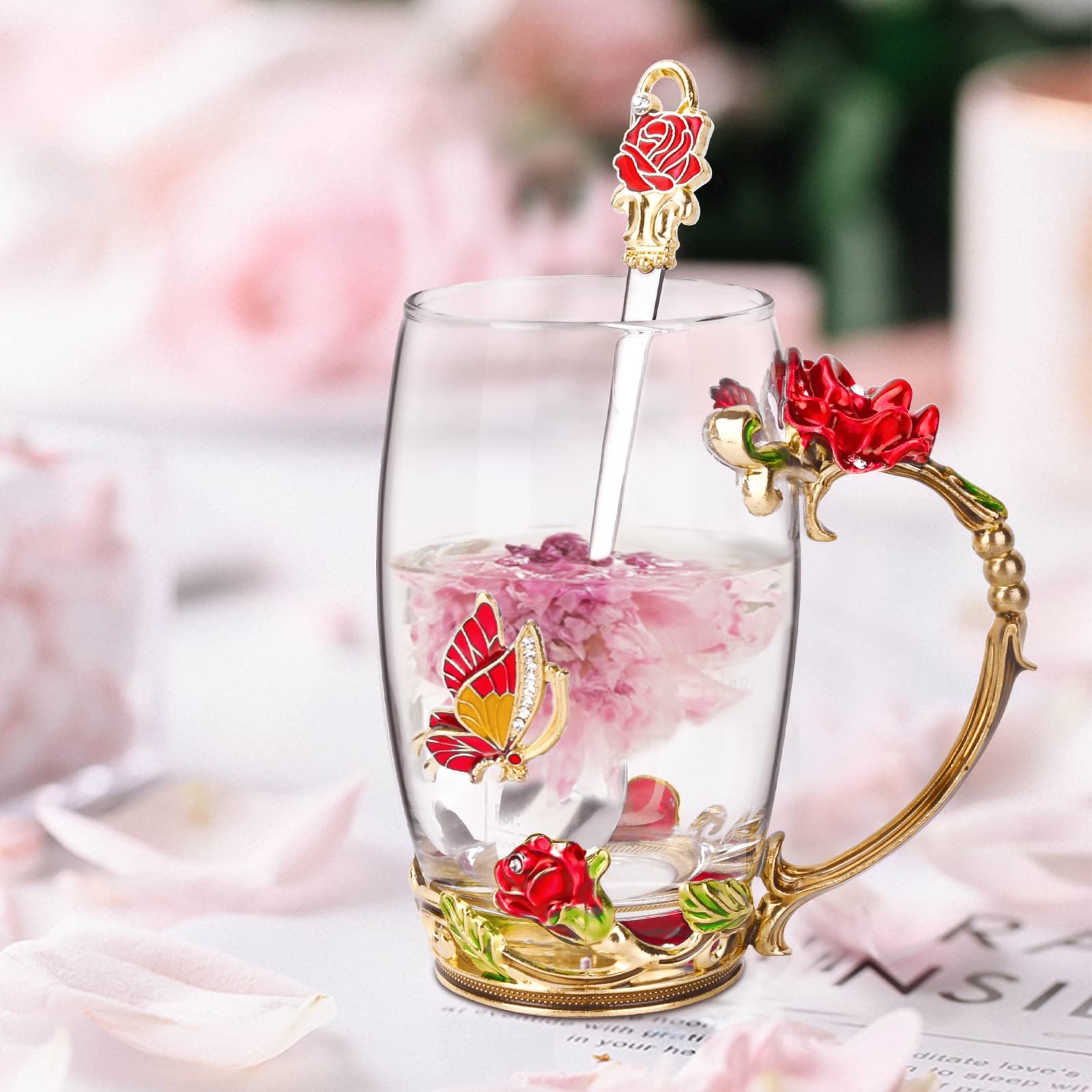 OEAGO Gifts for Mom Women Mothers Day Valentines Day Gifts Glass Coffee Enamels Mug Best Birthday Valentine's for Her Girlfriend Wife from Daughter Son Tea Cup Christmas Stocking Stuffers