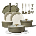 Carote 20pcs Ceramic Cookware Set with Detachable Handles, Pots and Pans Set Non Stick, RV Kitchen Cooking Pot and Pan, Dishwasher Safe, Non-toxic Induction Cookware PFAS and PFOA Free, Grey