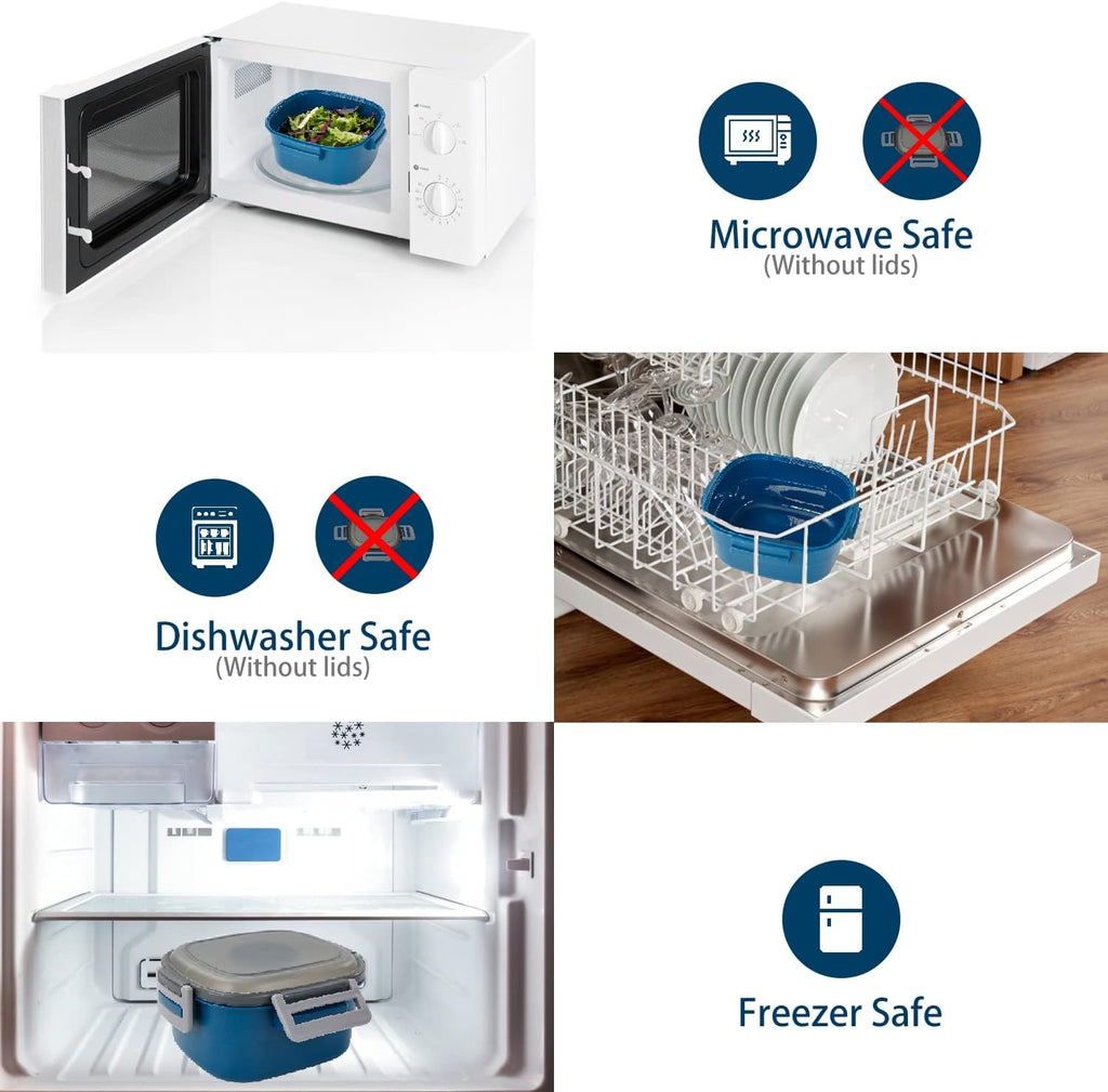 Freshmage Salad Lunch Container To Go, 52-oz Salad Bowls with 3 Compartments, Salad Dressings Container for Salad Toppings, Snacks, Men, Women (Blue+Grey) Ice Pack