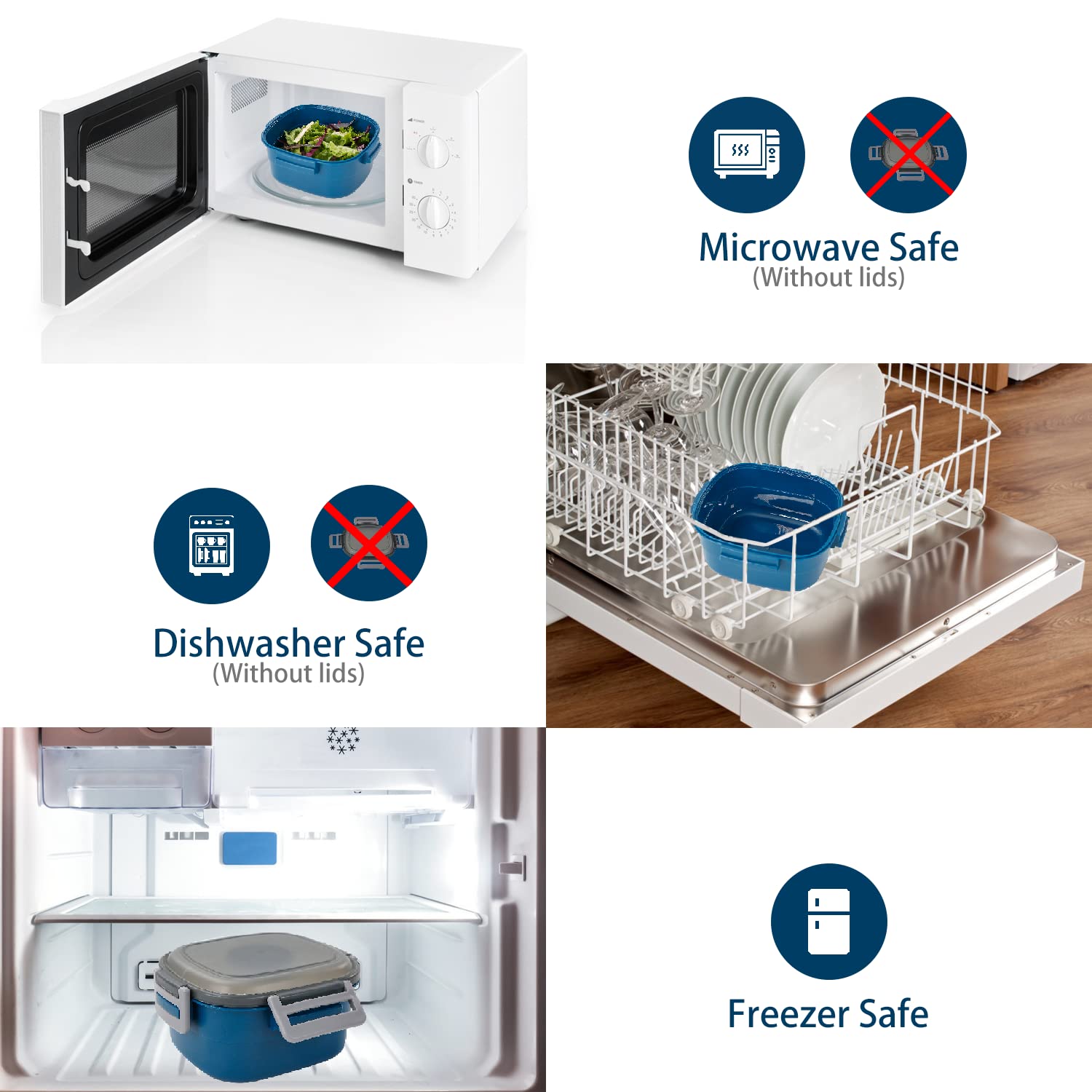 Freshmage Salad Lunch Container To Go, 52-oz Salad Bowls with 3 Compartments, Salad Dressings Container for Salad Toppings, Snacks, Men, Women (Blue)