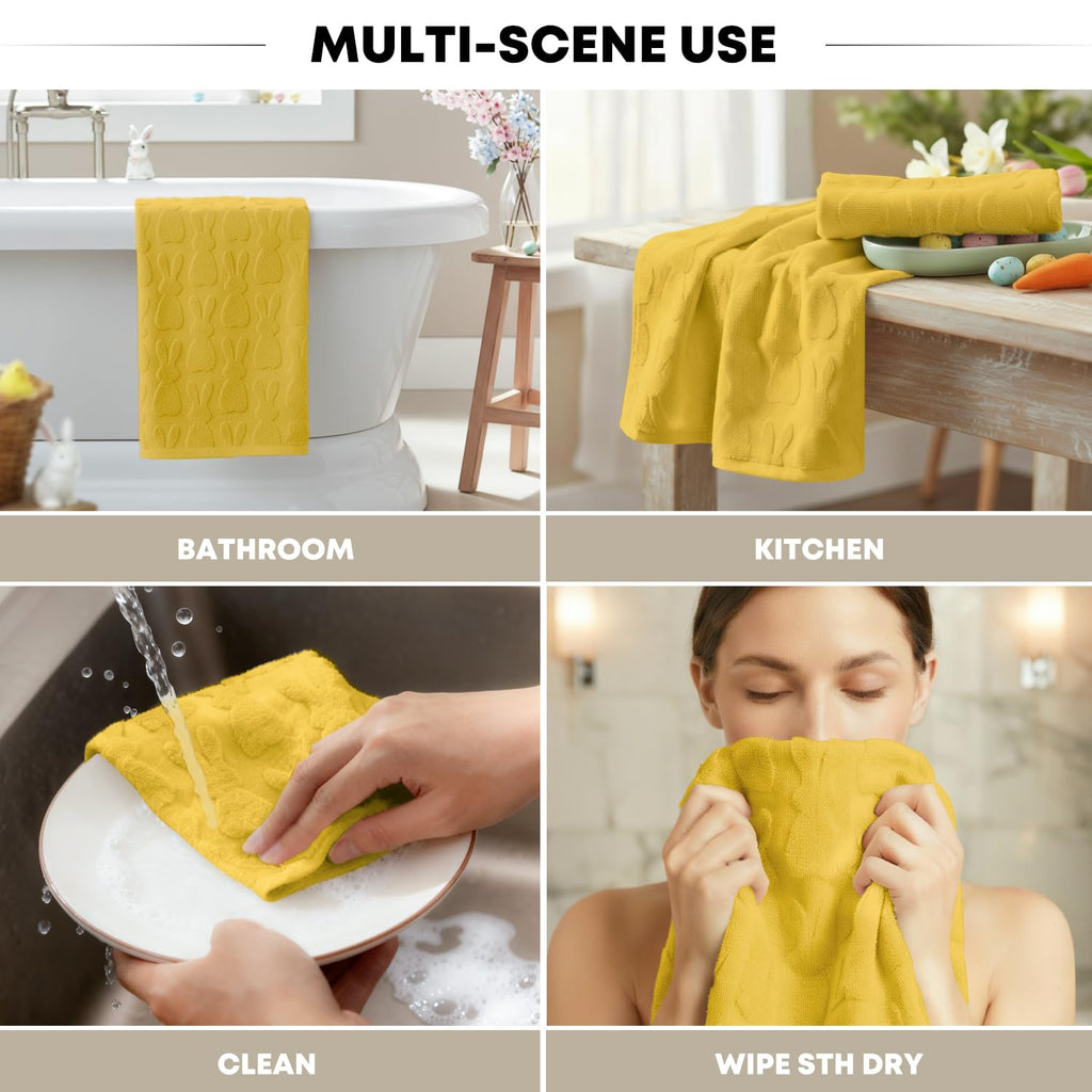 Artoid Mode 2 Pcs Beige 3D Rabbit Jacquard Easter Hand Towels for Bathroom, 100% Cotton Soft Absorbent Bathroom Decor Towels, 13.7 x 29.5 Inch