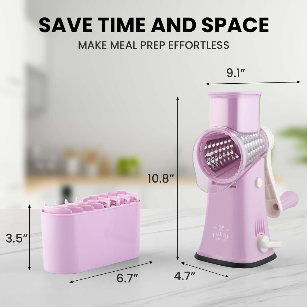 Zulay Kitchen Rotary Cheese Grater 5 Blade Cheese Shredder - Manual Hand Crank Cheese Grater With Reinforced Suction & 5 Interchangeable Drums - Easy to Use, Vegetable Chopper Round Mandoline Slicer