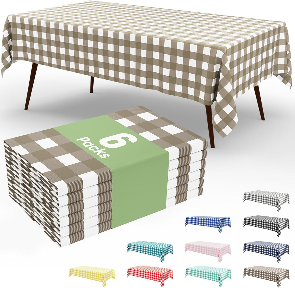Smiry 3 Pack Red Gingham Disposable Tablecloths - 54" x 108" Heavy Duty Plastic Table Cloth, Waterproof Buffalo Plaid Table Covers for Picnic, Banquets, Outdoor Parties