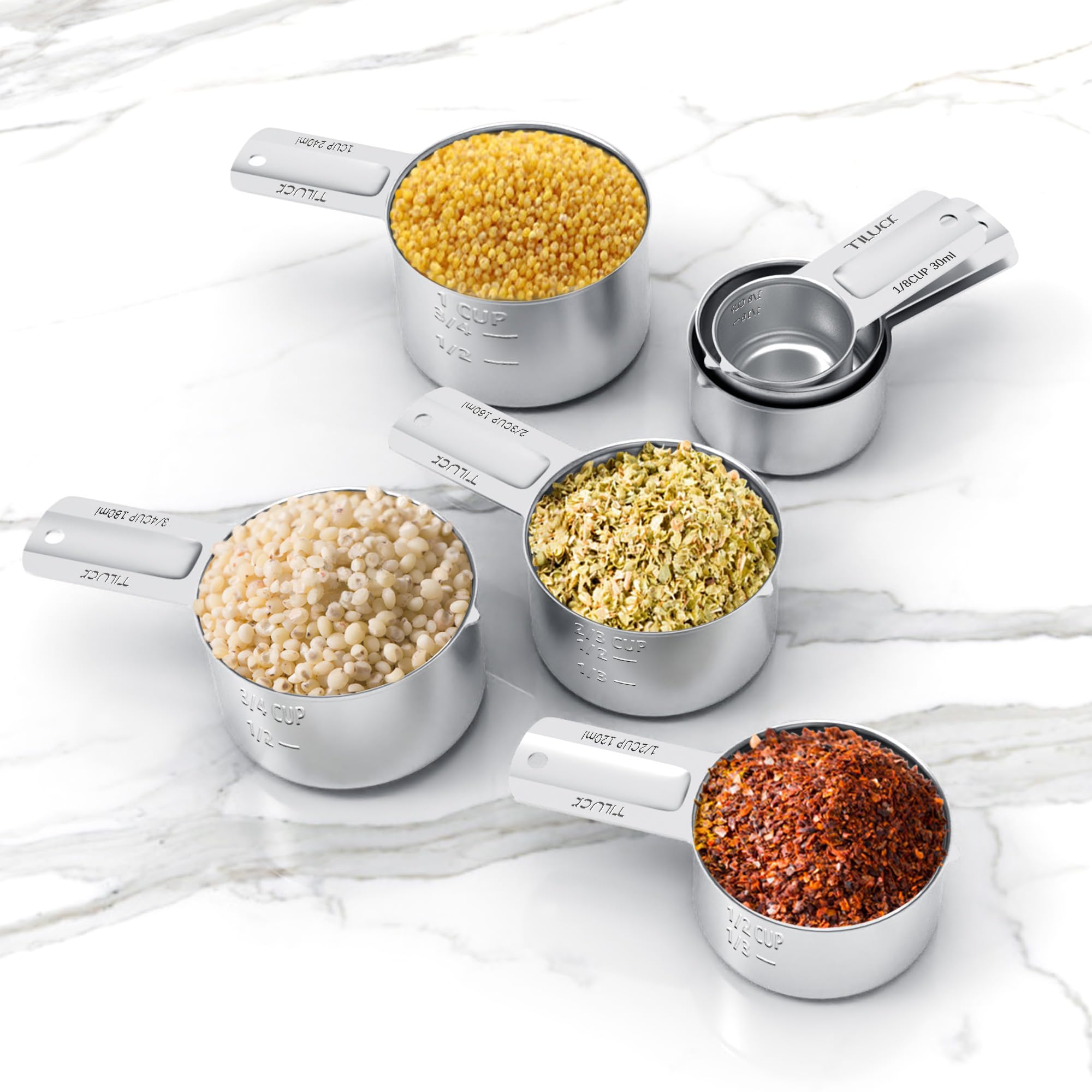 TILUCK Stainless Steel Measuring Cups Set,Kitchen Gadgets for Cooking & Baking,Set of 5