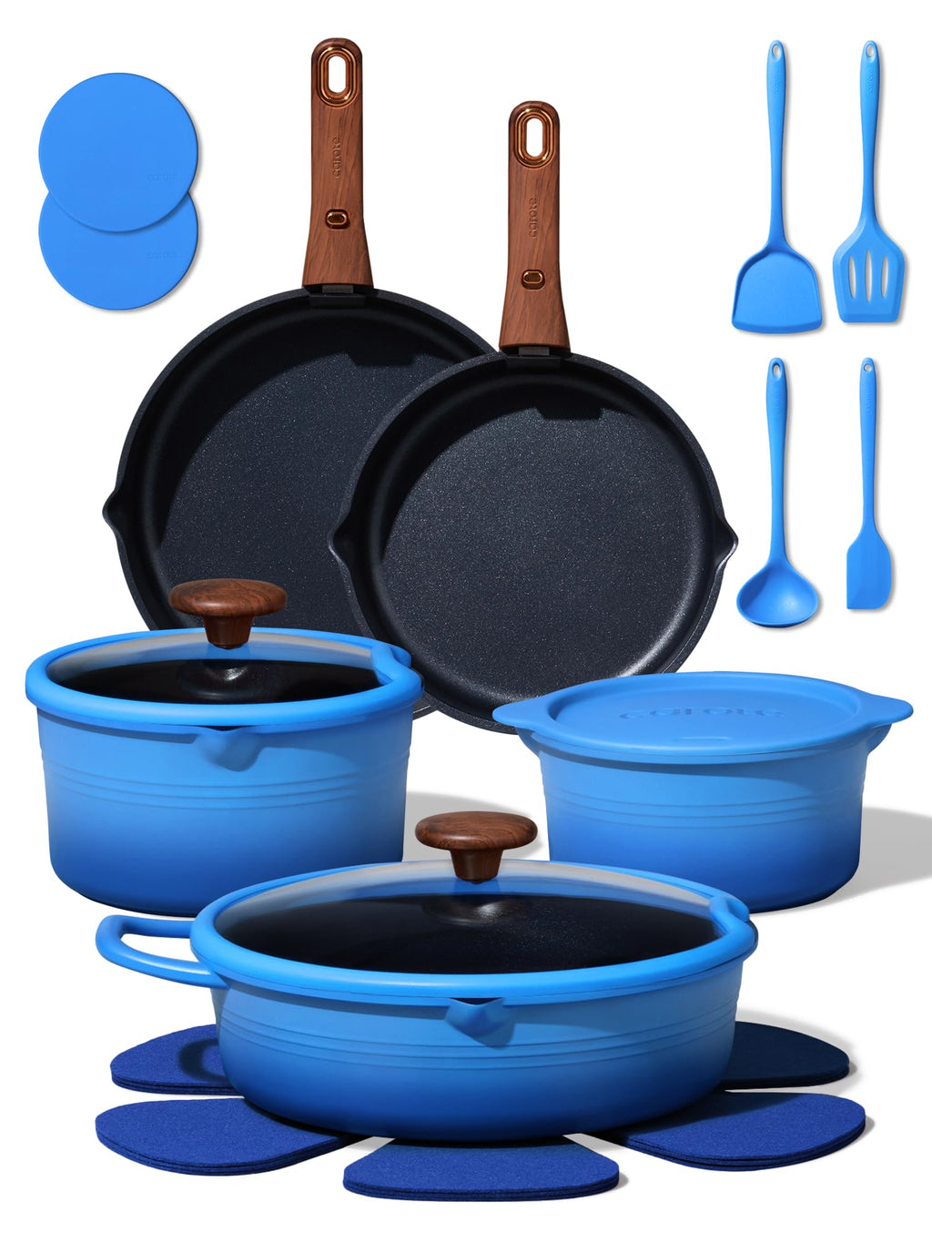 CAROTE 20Pcs Titanium Cookware Set, Pots and Pans Set Non Stick, Kitchen Cooking Set with Detachable Handle, Non Toxic Induction Cookware - Camping Cookware, Dishwasher/Oven Safe, Red